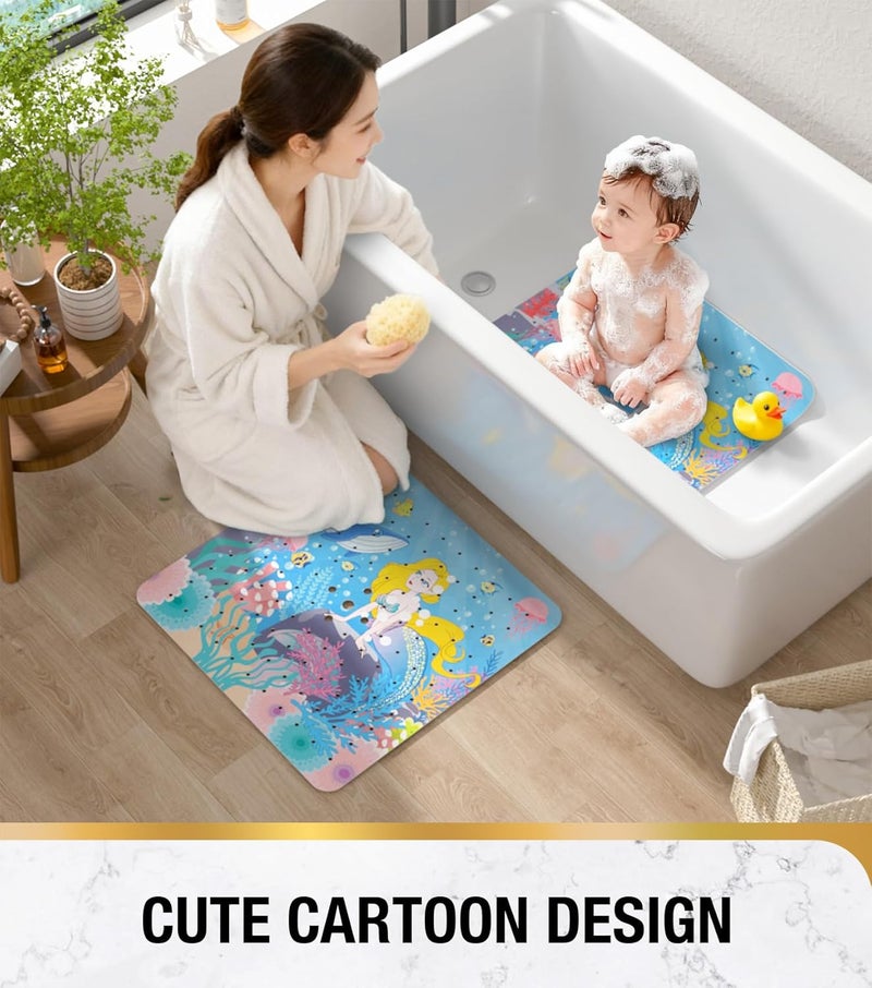 HITSLAM Square Shower Stall Mat Anti Slip, Quick Dry 21x21 Inch Bathtub Floor Mat for Kids with Suction Cups and Drainage Holes, Machine Wash, Soft on Feet, Mermaid - Image 5